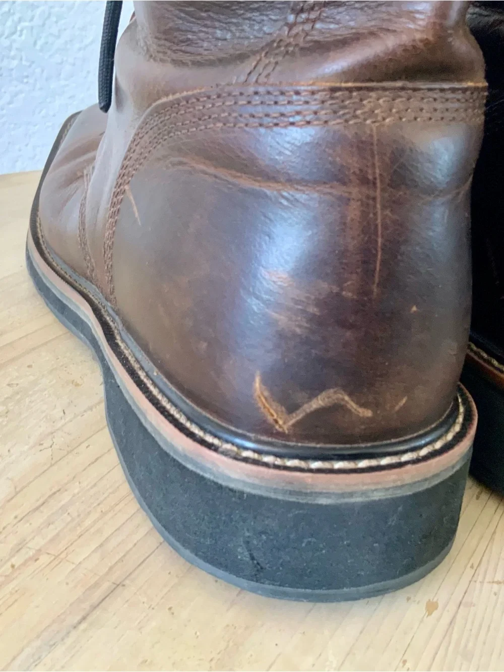 Justin Boots Brown Leather Lace-Up Work Boots with Black Laces